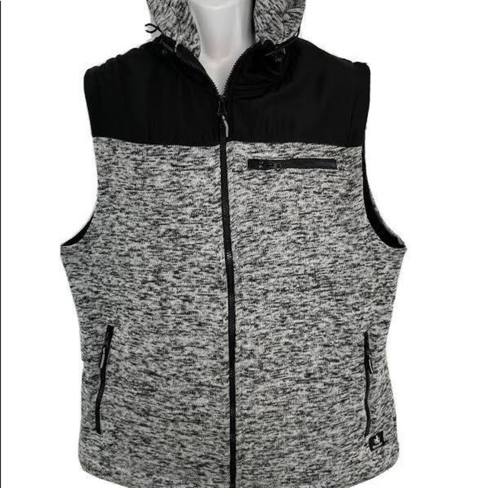 Mens Black and Gray Hooded Vest